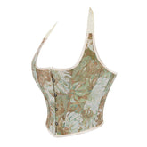 New Green Ribbon Halter Women's Bustier Corset Top - Elegant Cosplay Costume - Coscosmos